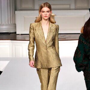Oscar de la Renta Gold Metallic Blazer Jacket Fall 2011
